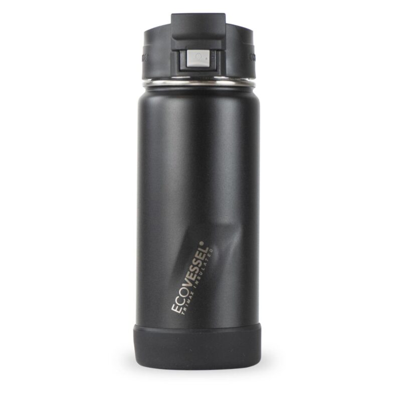 Custom EcoVessel 16 Oz. Perk Insulated Coffee Travel Mug Tumbler w/Steel Tea Strainer In Black Shadow