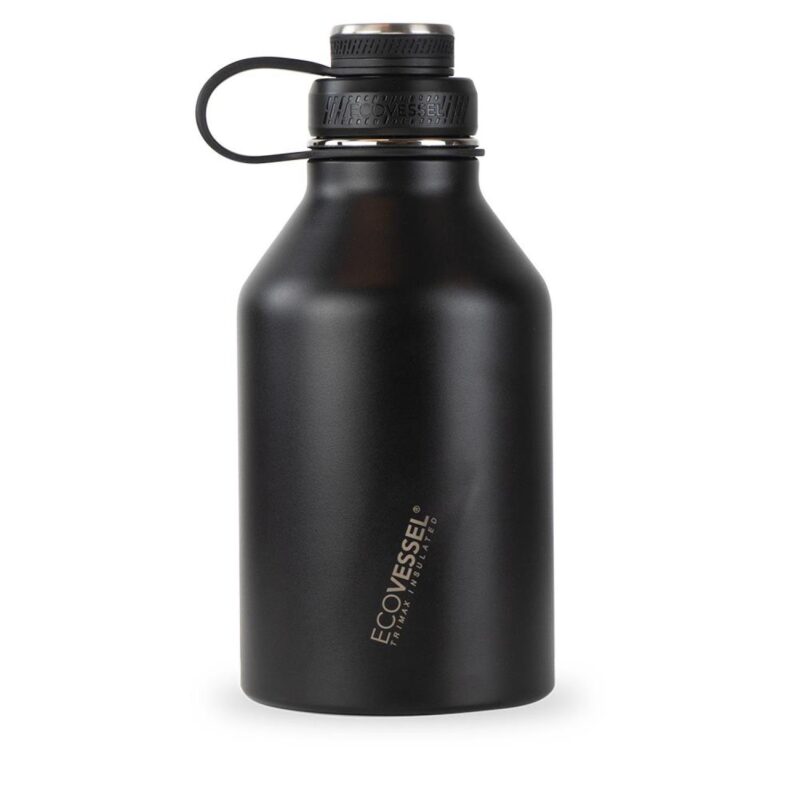 Custom EcoVessel Boss - 64 Oz. Trimax Triple Insulated Growler - 2-Piece Screw Cap W/Infuser - Black