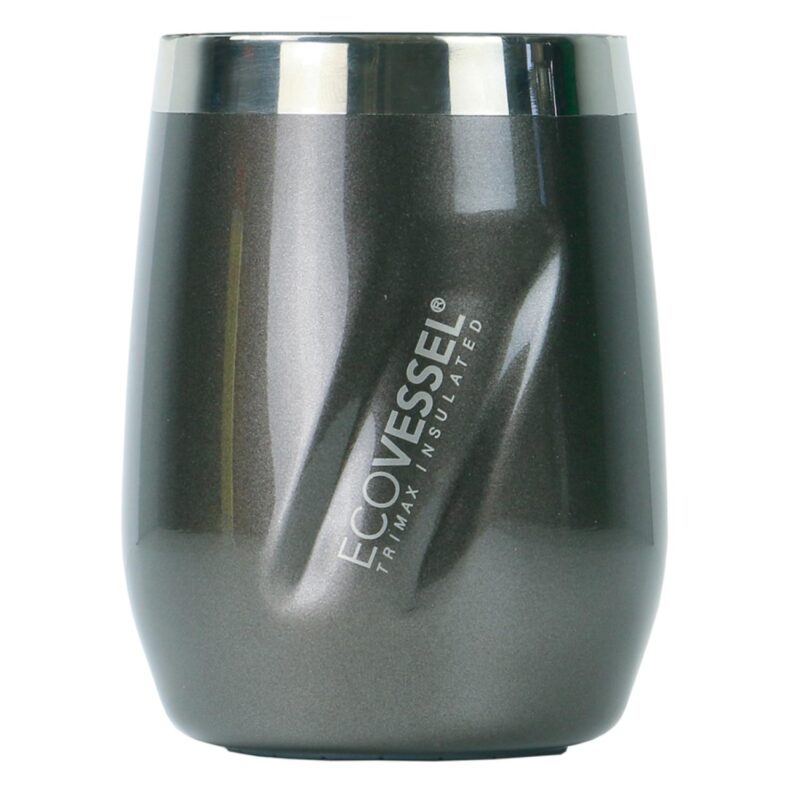 Custom EcoVessel Port 10 Oz Trimax Triple Insulated Wine Cup/Rocks Glass W/ Tritan Lid - Gray Smoke