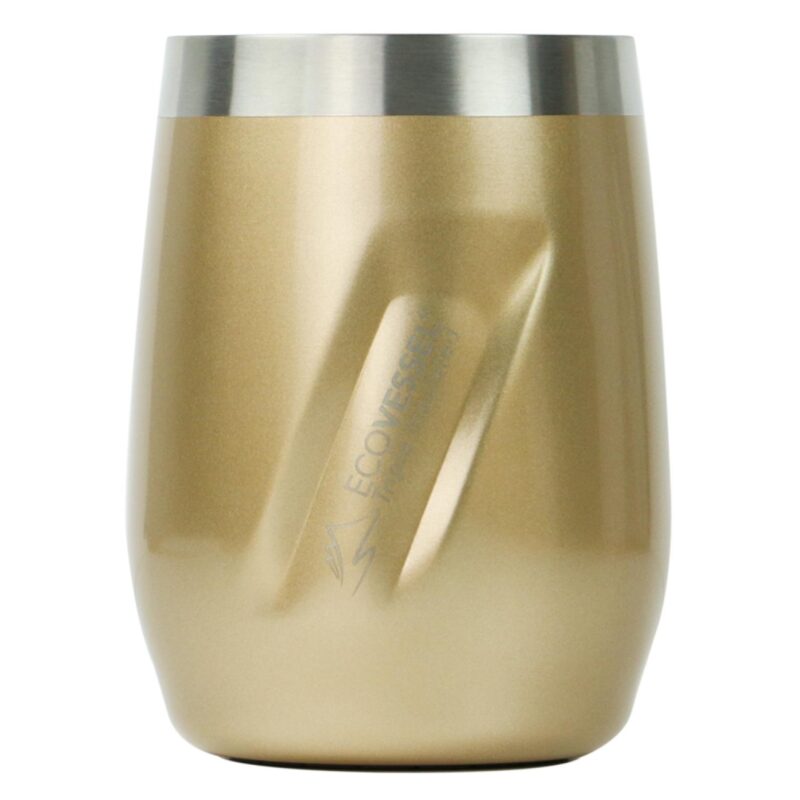 Custom EcoVessel Port 10 Oz Trimax Triple Insulated Wine Cup/Rocks Glass W/Tritan Lid - Gold Dust