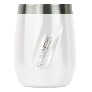 Custom EcoVessel Port 10 Oz Trimax Triple Insulated Wine Cup/Rocks Glass W/Tritan Lid - White Pearl