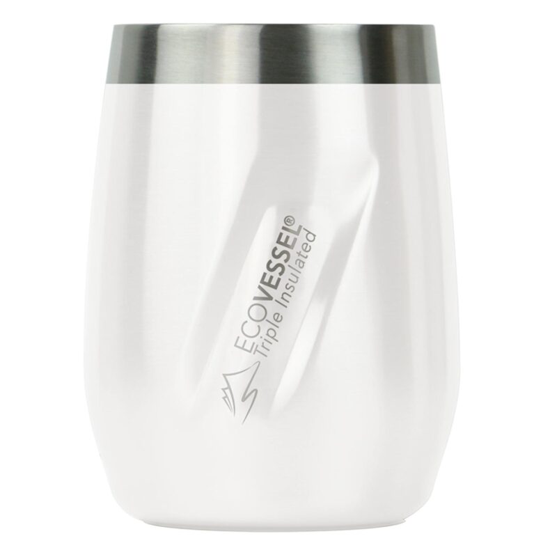 Custom EcoVessel Port 10 Oz Trimax Triple Insulated Wine Cup/Rocks Glass W/Tritan Lid - White Pearl