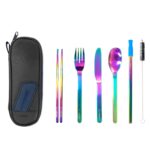 Custom EcoVessel Wandware 6-Piece Reusable Ss Utensil Set W/Travel Pouch - Rainbow