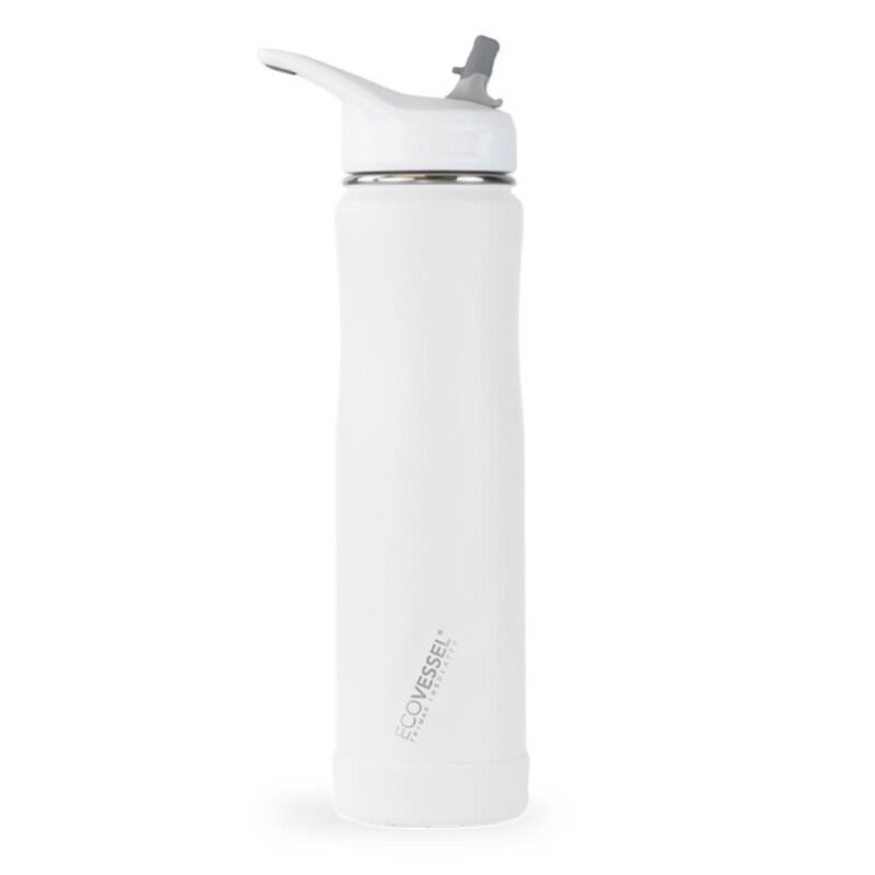 Custom EcoVessel Summit 24 Oz Insulated Ss Straw Water Bottle - Whiteout